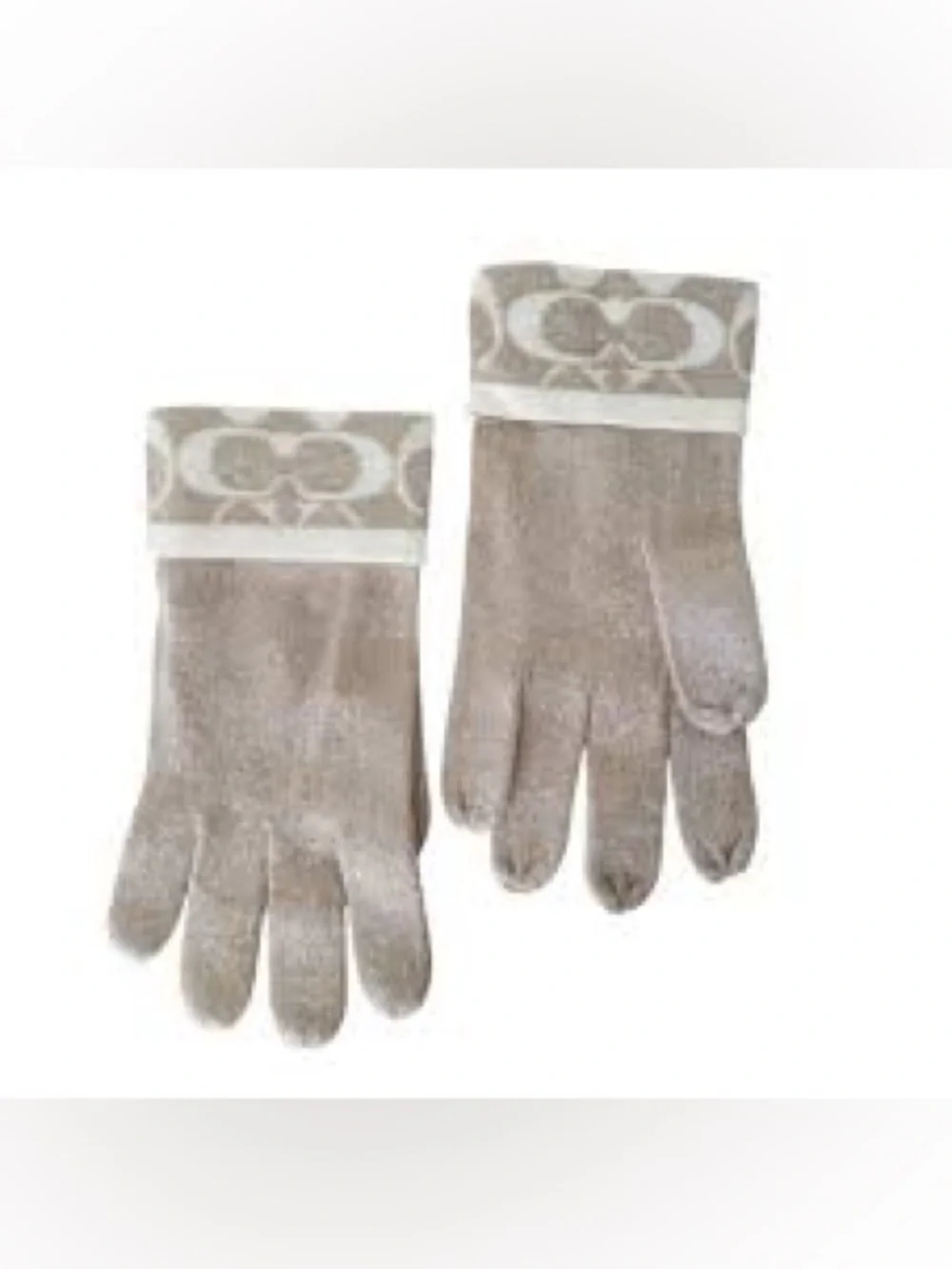 Coach Taupe Knit Gloves with Signature Cuff